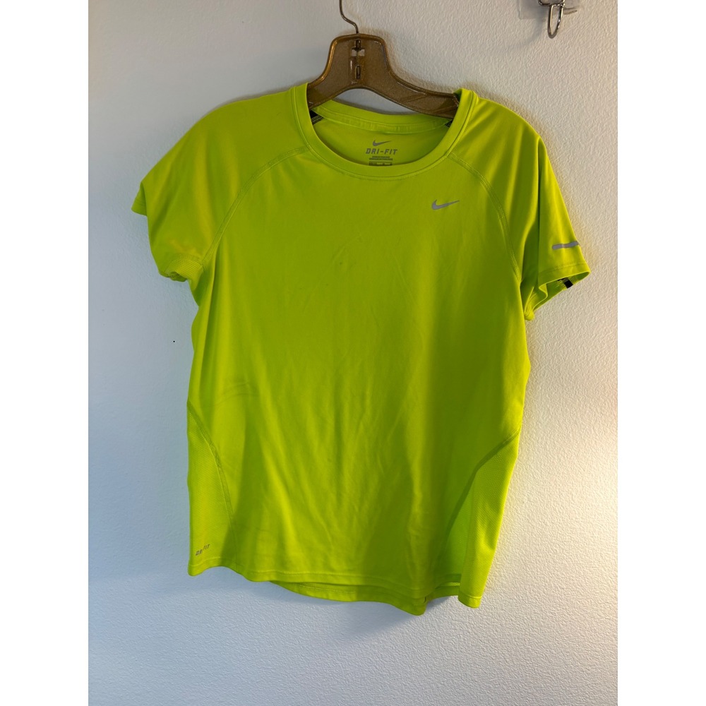 Nike Dri-FIT Running Shirt Neon Volt Green Short Sleeve Active Top Womens Medium